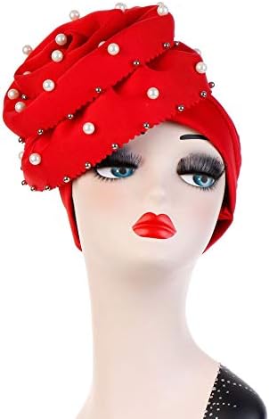 Турбански капа бисери топки расфрлани голема цветна цврста боја дама за глава