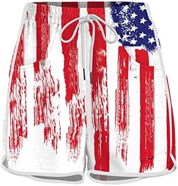 4 -ти јули трчање атлетски шорцеви за жени летни обични шорцеви со џебови со џебови шорцеви на плажа на американско знаме