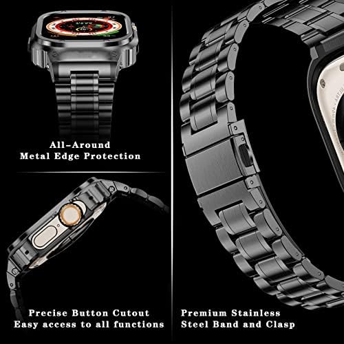 Miohhr Не'рѓосувачки челик за часовници со куќиште компатибилен со Apple Watch Series 8, солиден каиш со метален заштитен капакот на браникот