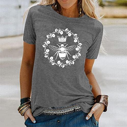 Butsенски слатки маици со пчела - лабави опремени врвови околу вратот Основни врвови на туники летни тренинзи Атлетски јога -тимови блузи