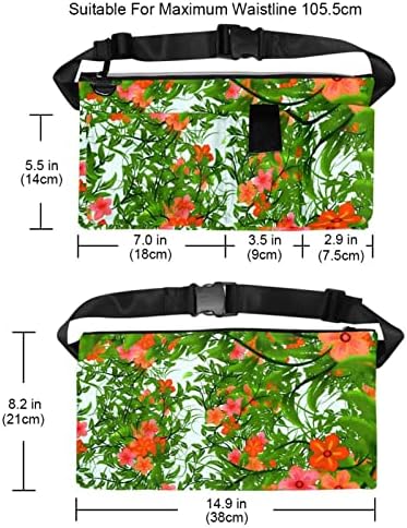 Тропски црвени цвеќиња Зелени растенија Фани Пак со џебови од 4-зора, подароци за уживање во спортски фестивал тренинг, патувајќи