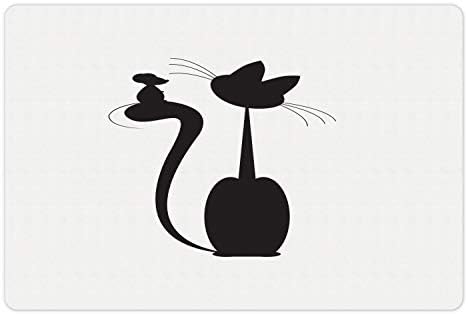 Амбесон Мачка и Глувчето Миленичиња Мат За Храна И Вода, Модел На Силуета На Мачка Со Глувчето Седи На Долга Опашка, Не-Лизга Гумени Мат За