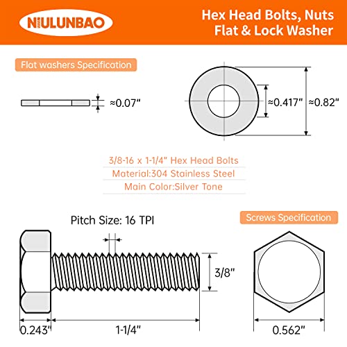 3/8-16 x 1-1/4 Хекс-завртки за завртки за завртки, навртки, комплет за асортиман на рамни и брави мијал