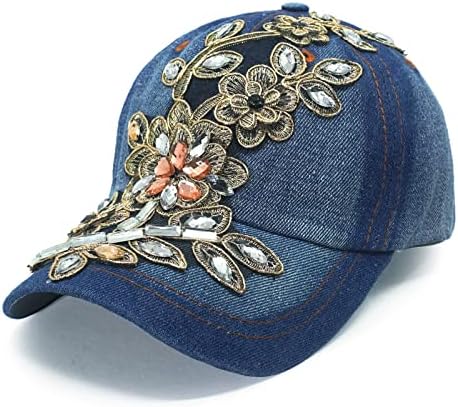 Блинг бејзбол капа за жени фенси тексас, издлабена сонце капаче, собрани кристали на rhinestone, прилагодливи