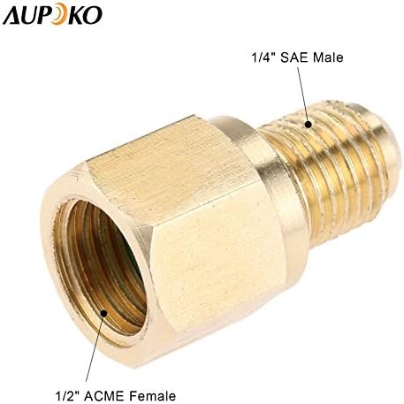 Адаптер за ладење на резервоарот Aupoko R134a, 1/4 машки до 1/2 женски адаптер за вакуумска пумпа R134A месинг со јадро на вентил