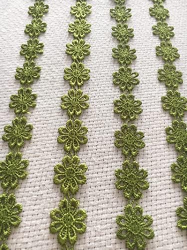 7 јарди 1 '' Мос зелена чипка лента чипка чипка трим маргаритка со цвеќиња со лента за шиење занаети