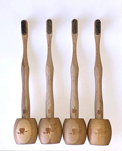 Четка за заби од бамбус со меки бамбус јаглен/најлонски влакна - природни, еколошки, растителни, вегански - големина на возрасни