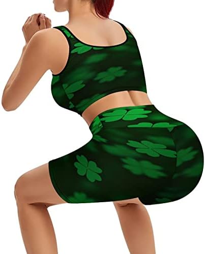 Јенски зелен лисја со ребрести тренингот јога поставува 2 парчиња облека Беспрекорни високи половини за спортска облека за јога шорцеви
