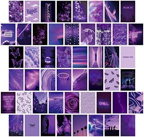 Комплет за колаж со пурпурен wallид на Muybien естетски слики за wallидни естетски 50 парчиња 4x6 инчи гроздобер фотографии за фотографии за декор
