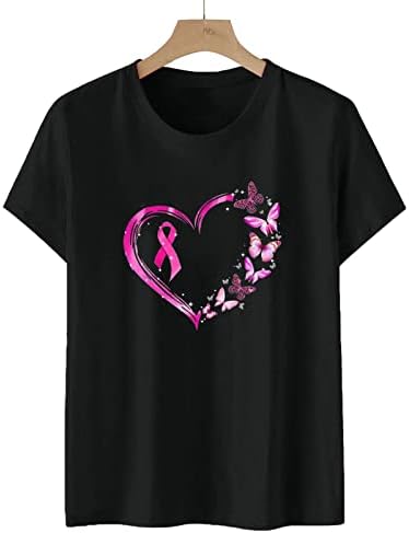 Црна свест за карцином на дојка Бранч врвови тинејџерски девојче со краток ракав брод вратот спандекс пеперутка врвови кошула женски Велика