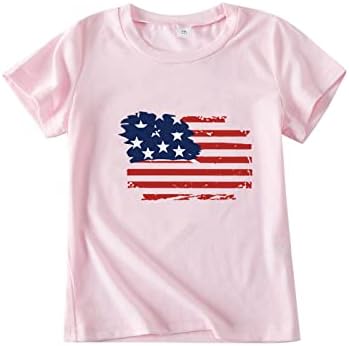 Девојки Патриотска Кошула Американско Знаме Отпечатоци Маица Новороденче Бебе Топ Краток Ракав Врвот Ден На Независноста Лето