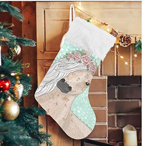Алаза Божиќни чорапи Цветни коњи Класик Персонализирани големи декорации за порибување за семејни сезонски празници Декор 1 пакет, 17,7