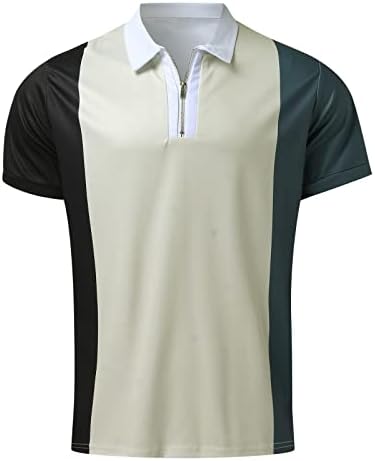 Вабтум Поло кошули за мажи со џеб, машка шарена памучна лапела кратки ракави врвови тенок вклопување на контрастна кошула обична блуза