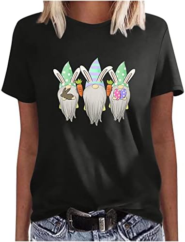 Симпатични gnomes зајаче јајца печати велигденски кошули за жени смешни графички маички лабави летни врвови на кратки ракави