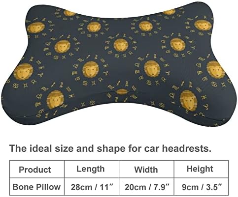 Зодијак лав образец, перница за вратот на вратот од 2 перници за препуст на главата во форма на коски, перница за патнички автомобил дома