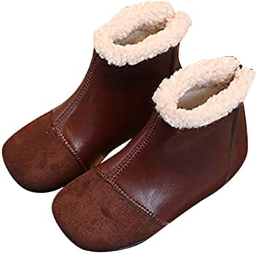 Модни зимски деца чизми момчиња и девојчиња чизми на глуждот рамна долната рамна пета тркалезна пети цврста боја на мали деца чевли