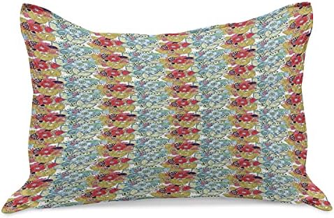 Ambesonne цветни плетени ватенка перници, цветни теми разнобојни цвеќиња и лисја за аранжман градинарска уметност, стандардна покривка
