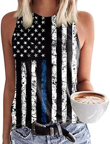 4 јули Кошули За Жени Американско Знаме Летни Врвови На Резервоарот За О-Врат Без Ракави Ѕвезди Пруги Кошули За Вратоврска