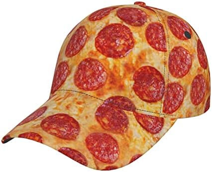 3Д пица Пеперони капа капа за бејзбол капа за мажи и жени со прилагодлив лента за ленти за глава, рамни капи.