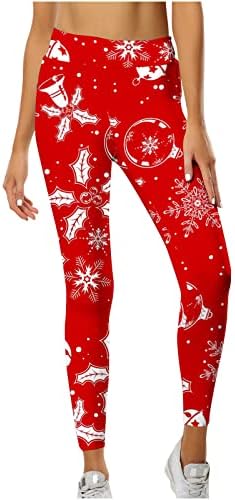 Xipcokm Божиќно нозе за жени Забава мода грди хулахопки Божиќни празници за печатење панталони со високи термички дното на половината