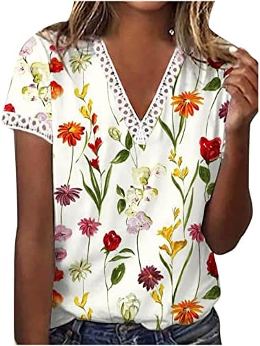 Блуза маичка за девојки есен лето кратки ракави чипка памук против вратот графички пердув салон маичка cy cy cy cy cy
