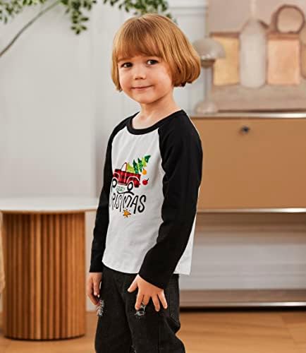 Детско момче девојче Божиќни маици Божиќ Раглан Долги ракави кошули Деца смешни Божиќни графички маички врвови 1-5t есенска облека