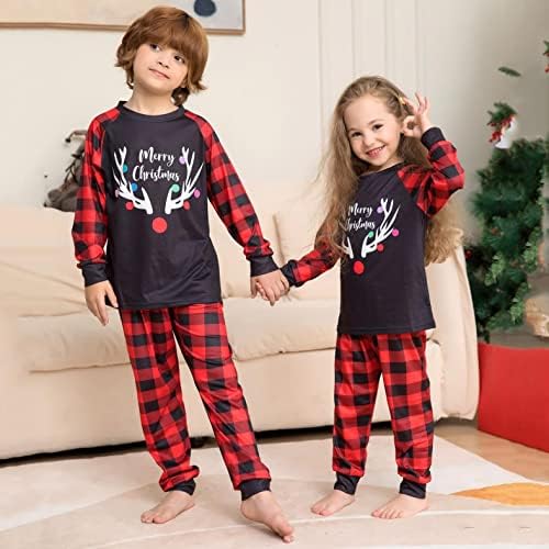 Семејни пижами панталони кои одговараат на Божиќни пижами поставени возрасни карирани симпатична азбука празник пижами пижами дами 2