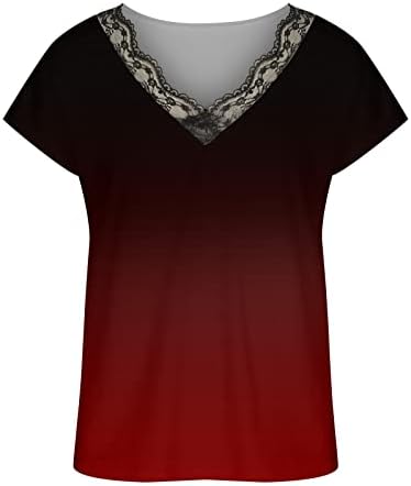 Чипка памучна врв за жените есен летен краток ракав 2023 облека v вратот графичка маица V9 v9