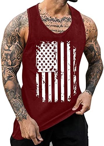 4 -ти јули графички резервоар врвови за мажи, американско знаме графички маички летни тренинзи без ракави, атлетски мускул, исечен кошула елек