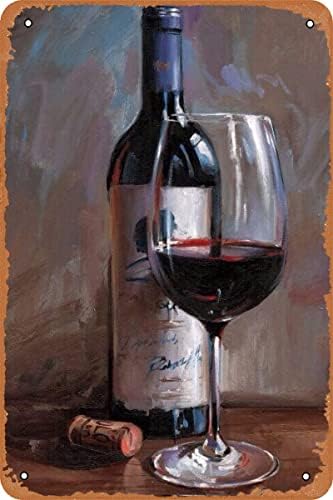 Постер за сликање вино гроздобер лимен знак ретро метален знак дома бар кафе -wallиден декор 8x12 инчи