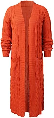 Womenените обични долги ракави плетени отворени предни модни лабави елегантен топол џемпер џеб долга зимска облека за жени
