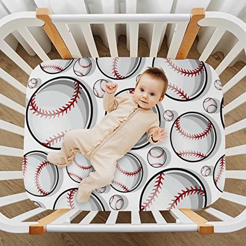 Бејзбол топка за креветчиња за девојчиња за момчиња пакуваат и играат чаршафи супер меки мини за креветчиња, вградени садови за креветчиња