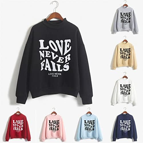 Loveубовта никогаш не пропаѓа џемпери за жени Раглан екипаж врвови модни букви печати маици со долги ракави, пулвер блузи