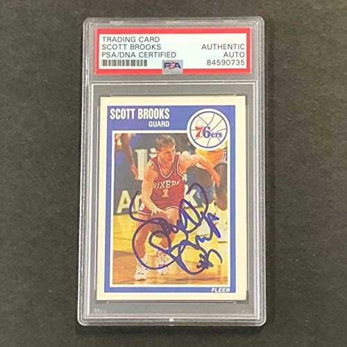 1989-90 Флеер 114 Скот Брукс потпиша картичка Авто -ПСА Плаббед 76ers - Кошаркарски картички за дебитант