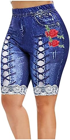 Beuu слаби тексас шорцеви за жени со високи половини печати чипка чиста џегингс Брзи суви кратки панталони панталони лето