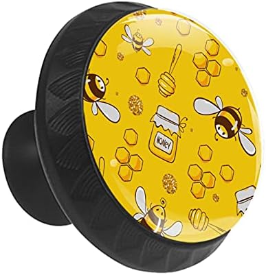 12 Парчиња Слатки Пчелни Жолти Стаклени Копчиња за Фиоки за Комоди, 1,37 х 1,10 Во Тркалезна Кујнска Кабинет Повлекува За Домашна Канцеларија