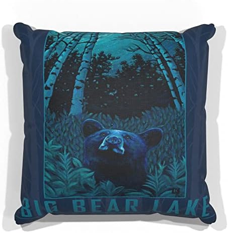 Голема мечка езеро ноќна мечка платно фрли перница за кауч или тросед дома и канцеларија од нафта сликарство од уметникот Кари Лер 18 x