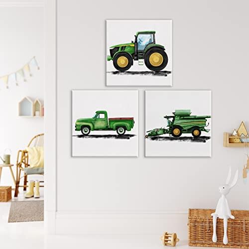Јузи-Н сет од 3 Трактори Расаднички фарми возила Арт Постери платно wallидна уметност и таблета дома Деца декорација на спална соба, акварел