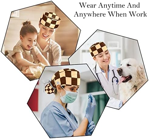 Работно капаче со копчиња Медицинска сестра буфант шаховска табла за чистење капа за жени долга коса