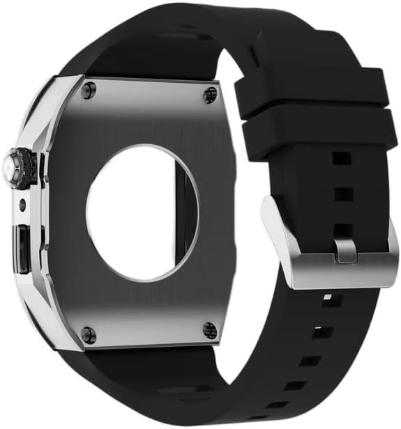 Комплет за модификација на cnhkau Силиконски каиш Кореа за Apple Watch 44mm 45mm метал заштитен случај на рачен рачен зглоб