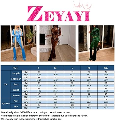 Zeyayi [2-пакет] Velor Tracksuit Womens Two Piection Two Piece Tops Tops Tops Blared Pants со џебови и жени со две парчиња велур со