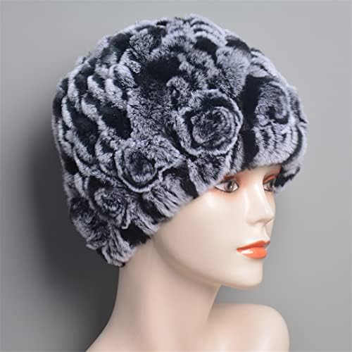 Зимски жени природни крзно капи, дама топло меко плетено цвеќе шарени крзно капачиња на отворено крзно, капи.