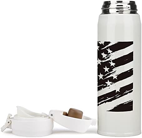 Американско знаме на САД црно -бел не'рѓосувачки челик изолирана вода шише кафе чај чаша чаша чаша за пешачење за спортски велосипедизам
