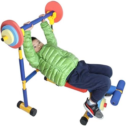 Ekjnfdk Детска забавна фитнес спортска опрема, тегови за кревање на клупата за глувци Барбел кревет сет, семејна градинка спортска фитнес опрема