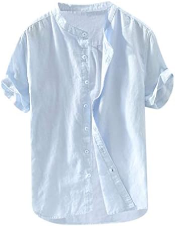 Beuu копче надолу кошула мажи лето лето -машка машка памучна постелнина со бои кратки ракави ретро маици врвови блузи