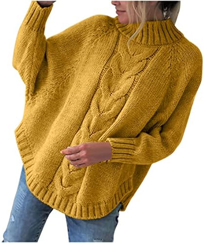 Есенски џемпери од женски женски патеки со долг ракав со ленти со ленти со ленти, плетени џемпери со меки пуловер, цврст кабелски скокач