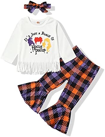 Bilison Toddler Бебе девојче Ноќта на вештерките облеки Облека за ракави на ракав Врв+Пумкин Дух Модел Пант 3 парчиња облека за Ноќта