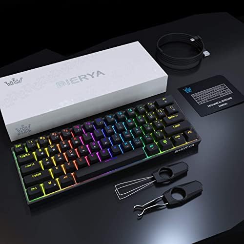 Dierya DK61E 60% Механичко тастатура за игри, RGB Backlit Litlit Wired PBT Keyycap Водоотпорен тип-C Mini Compact 61 Keys Компјутерска тастатура