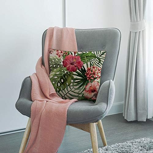 HGOD дизајнира тропски цвет фрлање перница за перница, капакот на акварел лето Хаваи лисја од палма и тропски цветни памучни постелнина полиестер