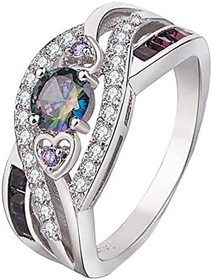 Ветувачки прстени за жени во облик на срцев аметист прстен прстен на виножито во боја на цирконија, ангажман прстен накит подароци